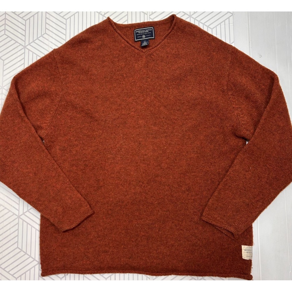 Vintage American Eagle Mens size‎ L 100% Shetland Wool weater Rust Orange g - Picture 9 of 12